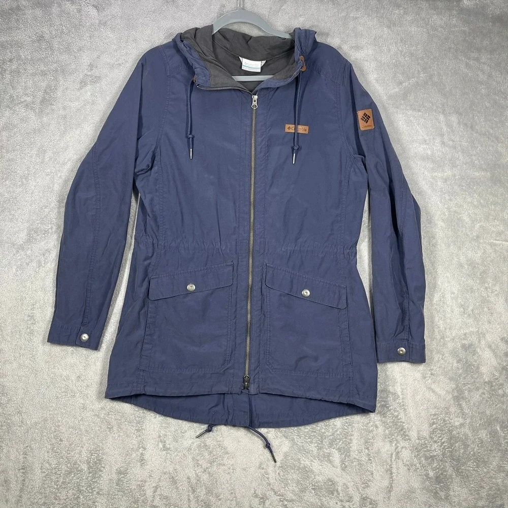 Columbia Utility Jacket Women Large Navy Blue Hooded Cinched Waist Gorpcore